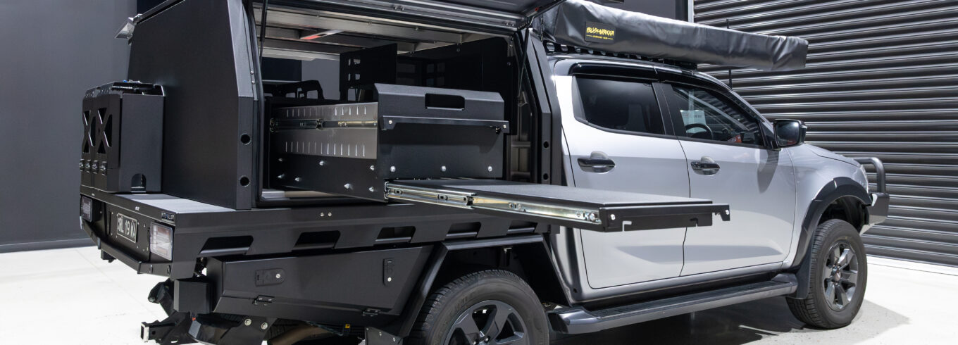 ISUZU D-MAX IN ARB ROCKINGHAM HANDOVER BAY WITH A MITS ALLOY CANOPY AND TRAY PACKAGE