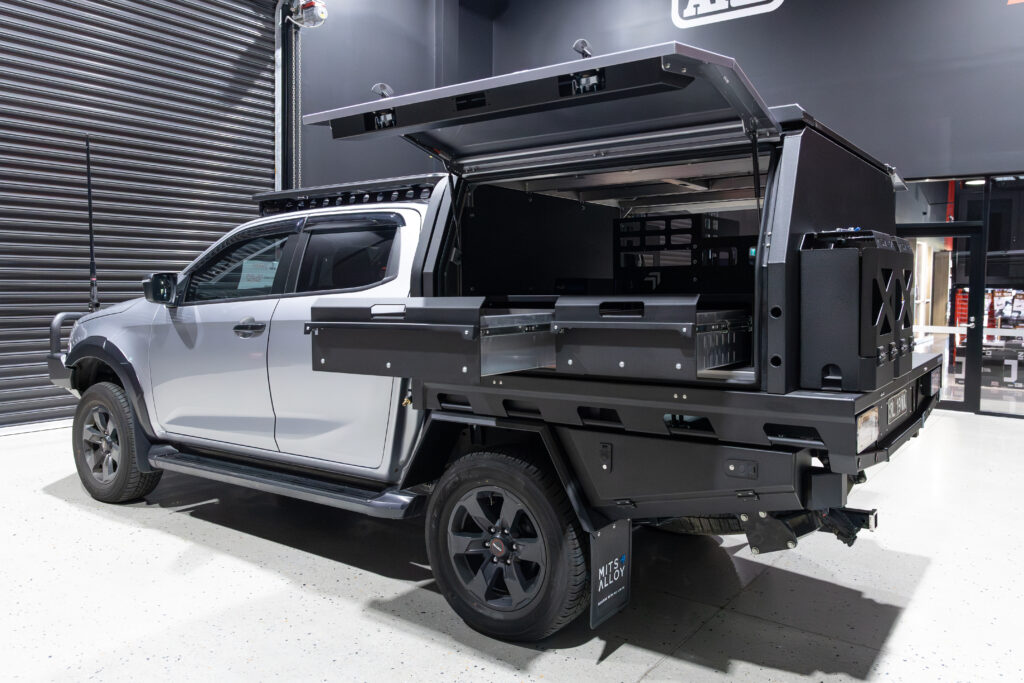 Reece's Isuzu D-MAX fitted with a MITS Alloy Tray and Canopy at ARB Rockingham