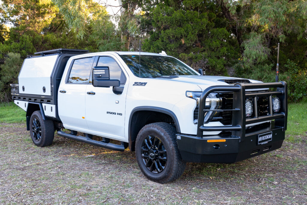 Chris's Chevrolet Silverado 2500 with MITS alloy tray and canopy, Redarc electrical system, Bushman upright fridge, long-range fuel tank and touring accessories