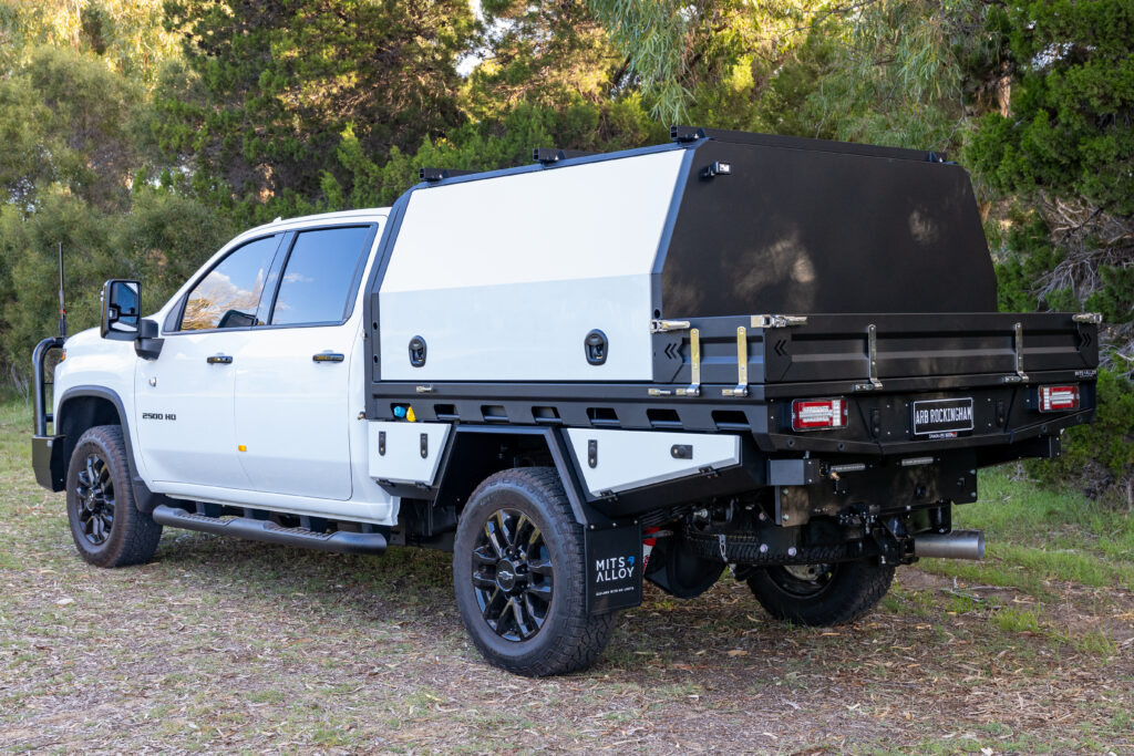 Chris's Chevrolet Silverado 2500 with MITS alloy tray and canopy, Redarc electrical system, Bushman upright fridge, long-range fuel tank and touring accessories