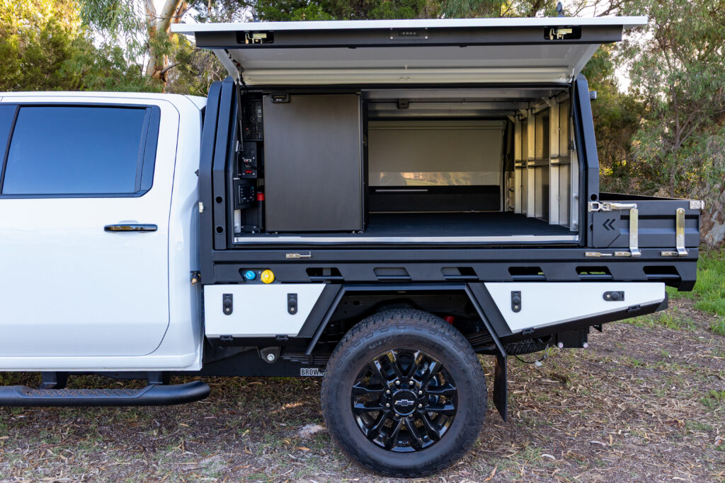 Chris's Chevrolet Silverado 2500 with MITS alloy tray and canopy, Redarc electrical system, Bushman upright fridge, long-range fuel tank and touring accessories