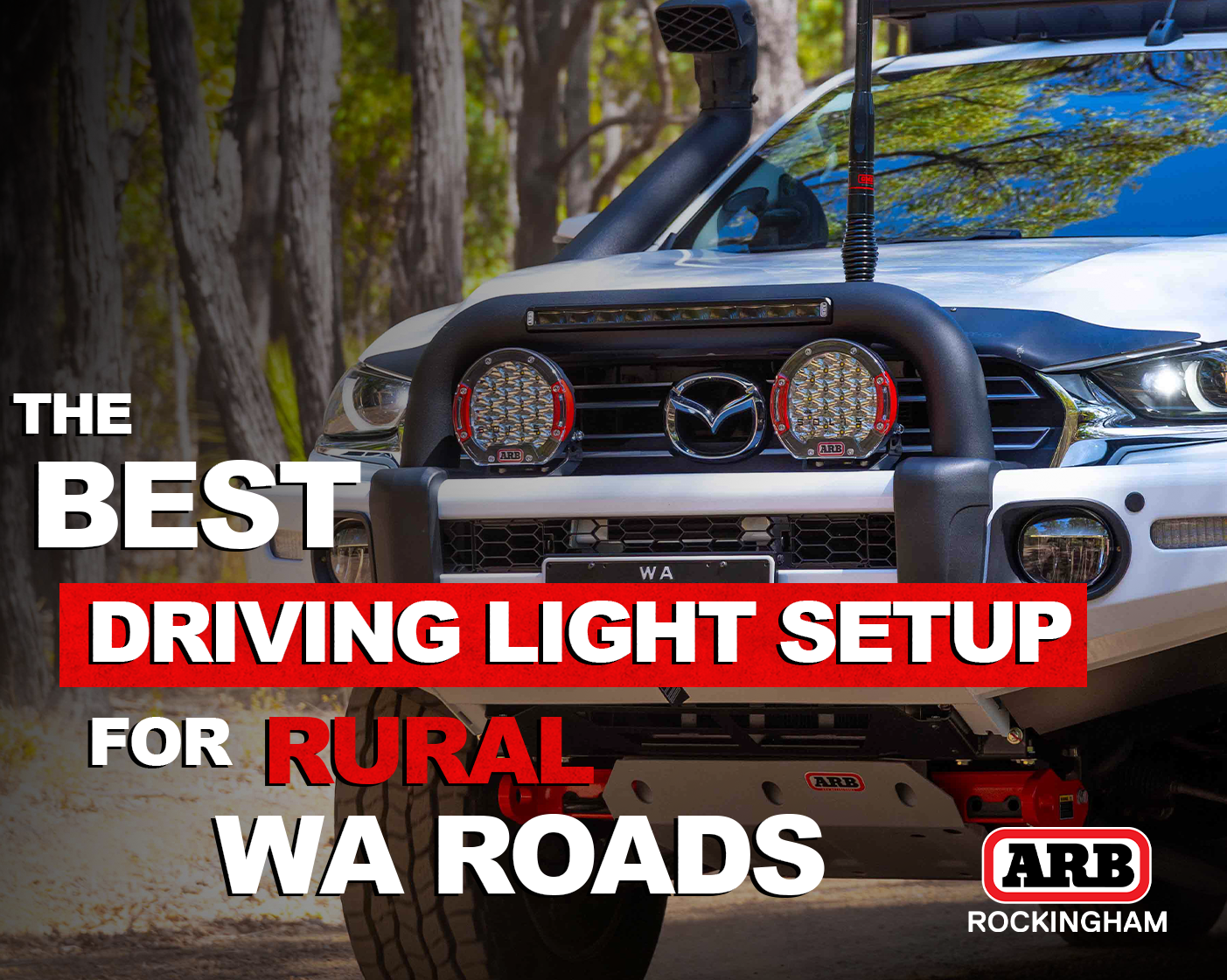 4WD fitted with ARB driving lights and bull bar for rural WA roads