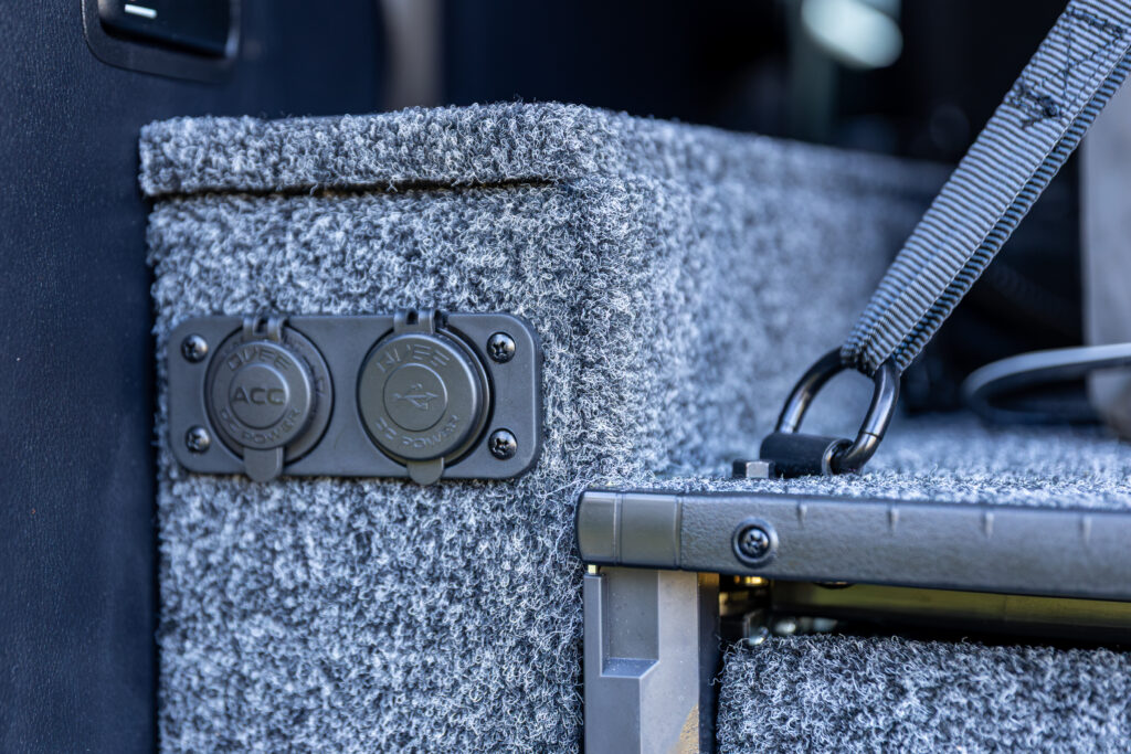 Dual USB and 12V accessory outlets integrated into the ARB drawer system.