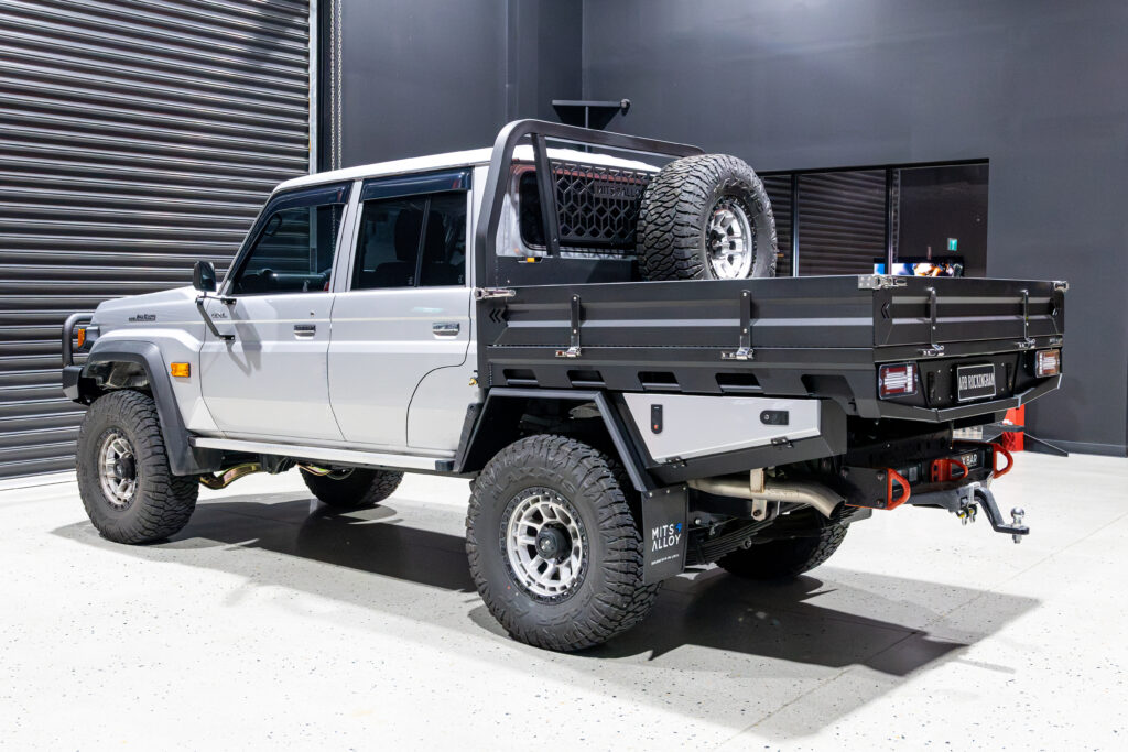 Toyota LandCruiser 79 Series fitted with a MITS Alloy tray, ARB Summit MKII bullbar and Bushranger Nighthawk driving lights at ARB Rockingham.