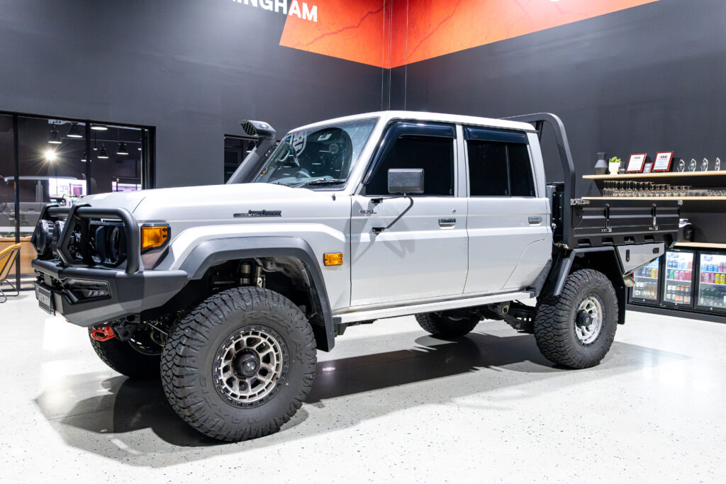 Toyota LandCruiser 79 Series featuring an ARB Summit MKII bullbar, Bushranger Nighthawk driving lights and MITS Alloy tray.