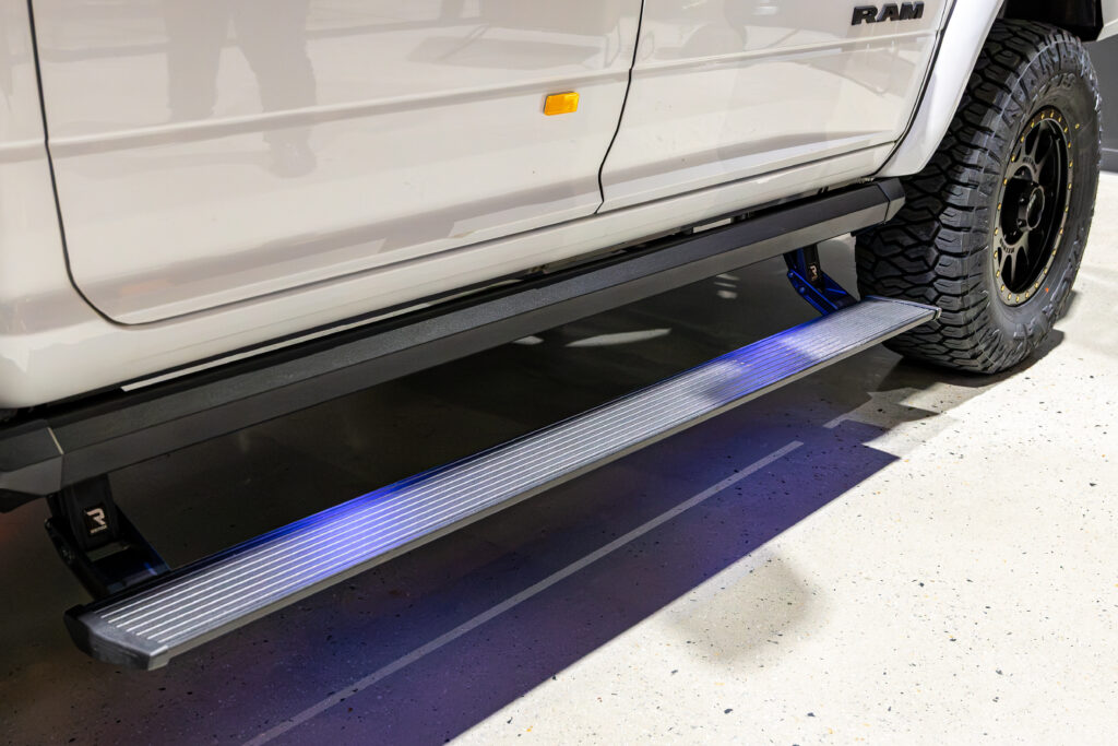 Power retractable side steps fitted to Kyle's RAM 2500