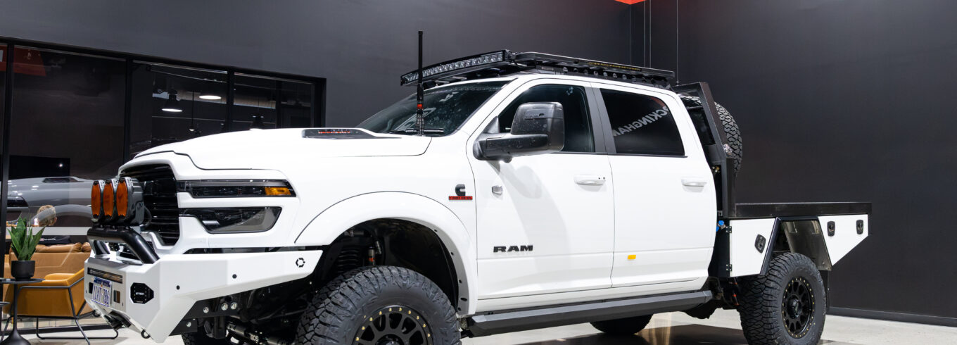 RAM 2500 fitted with a MITS Alloy tray and custom touring setup at ARB Rockingham