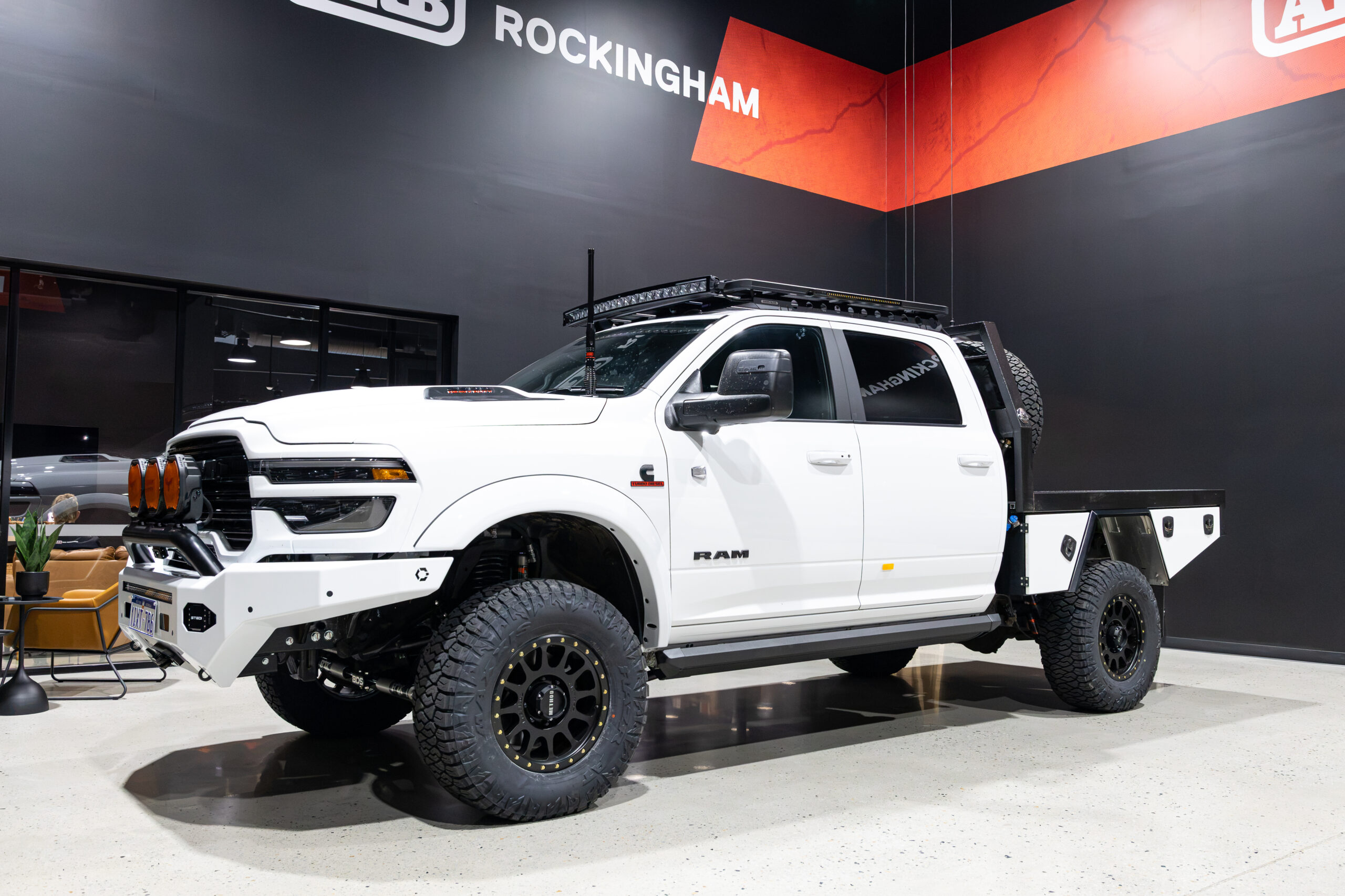 RAM 2500 fitted with a MITS Alloy tray and custom touring setup at ARB Rockingham