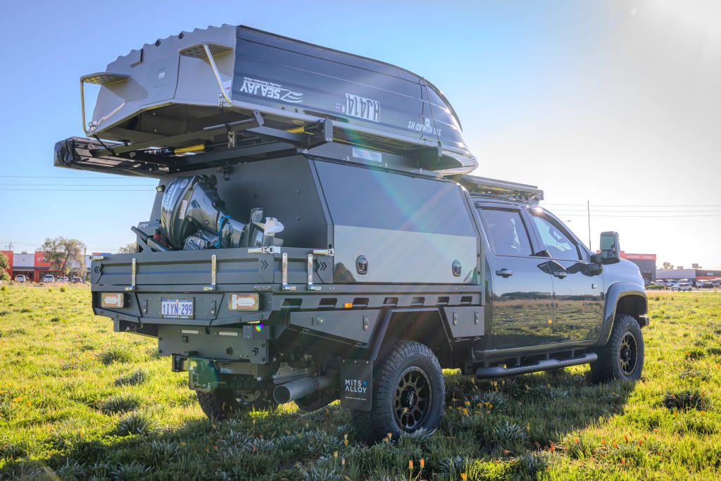 Chevrolet Silverado 2500 touring build featuring a MITS Alloy tray and canopy, Redarc electrical system, Bushranger accessories and premium touring upgrades by ARB Rockingham.