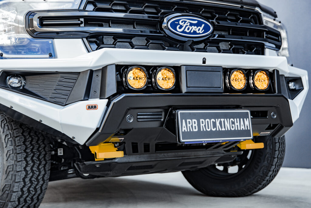 Close-up of ARB Nacho lights integrated into an ARB Zenith Bull Bar on a Ford Everest