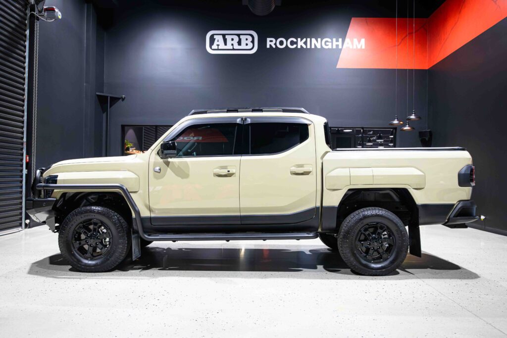 Kia Tasman fitted with ARB protection, Old Man Emu suspension, Bushranger driving lights and Hayman Reese X-Bar