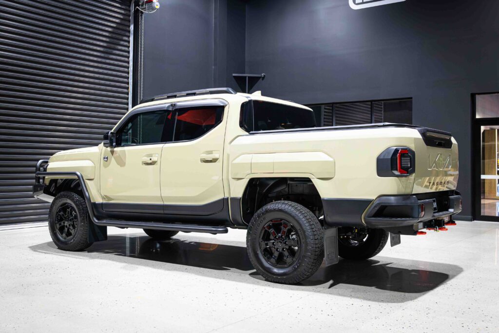 Kia Tasman fitted with ARB protection, Old Man Emu suspension, Bushranger driving lights and Hayman Reese X-Bar