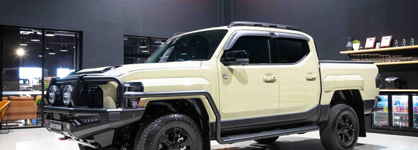 Kia Tasman fitted with ARB protection, Old Man Emu suspension, Bushranger driving lights and Hayman Reese X-Bar