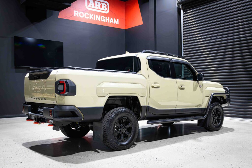 Kia Tasman fitted with an ARB Summit MKII Bull Bar, side rails, recovery point, MT-64 suspension and Bushranger driving lights