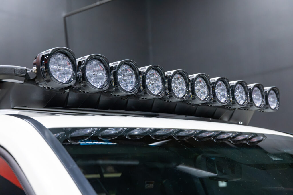 NACHO lights mounted across the roof of Tania’s chopped Toyota LC300