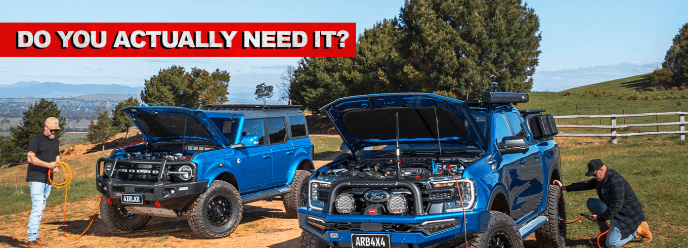 4WD tyres being inflated with an ARB onboard air compressor setup