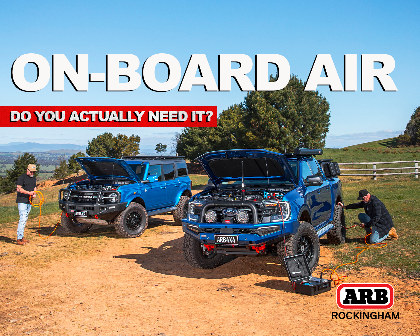 4WD tyres being inflated with an ARB onboard air compressor setup