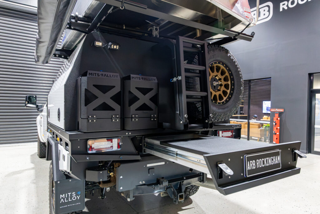Pull out rear trundle drawer beneath the MITS Alloy tray on Neal’s Chevrolet Silverado 2500