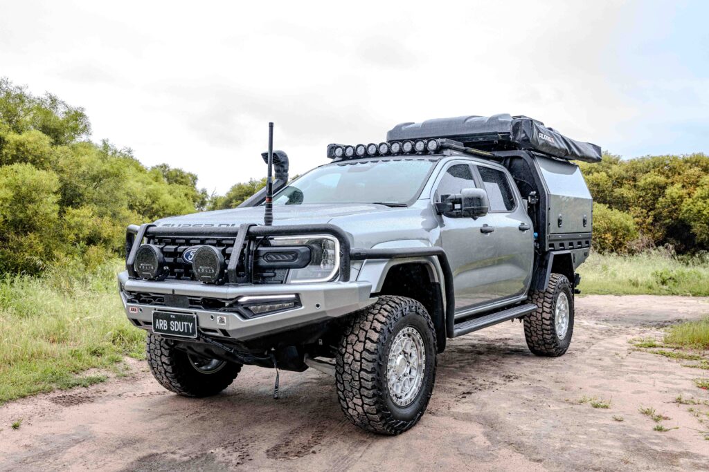 Ford Super Duty touring build with MITS Alloy tray and canopy, ARB Summit MKII Bull Bar, side rails, roof rack and driving lights