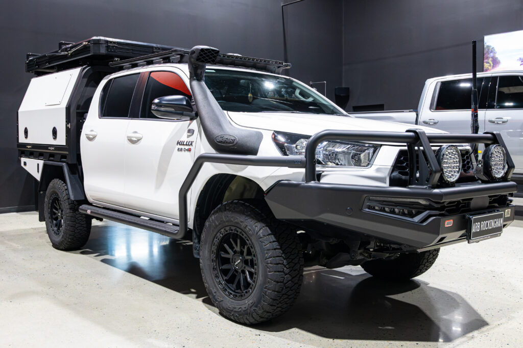 Toyota Hilux touring build with ARB Summit MKII Bull Bar, Safari ARMAX snorkel, MITS Alloy canopy and ARB rooftop tent