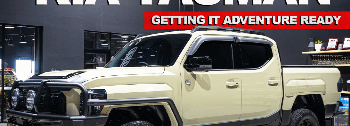 Kia Tasman fitted with ARB protection, Old Man Emu suspension, Bushranger driving lights and Hayman Reese X-Bar