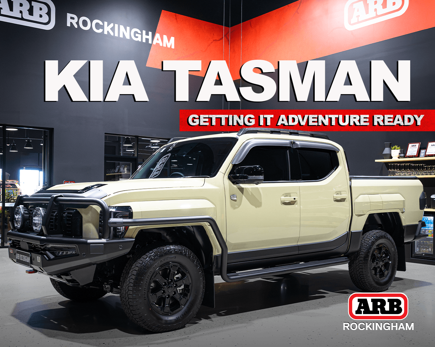 Kia Tasman fitted with ARB protection, Old Man Emu suspension, Bushranger driving lights and Hayman Reese X-Bar