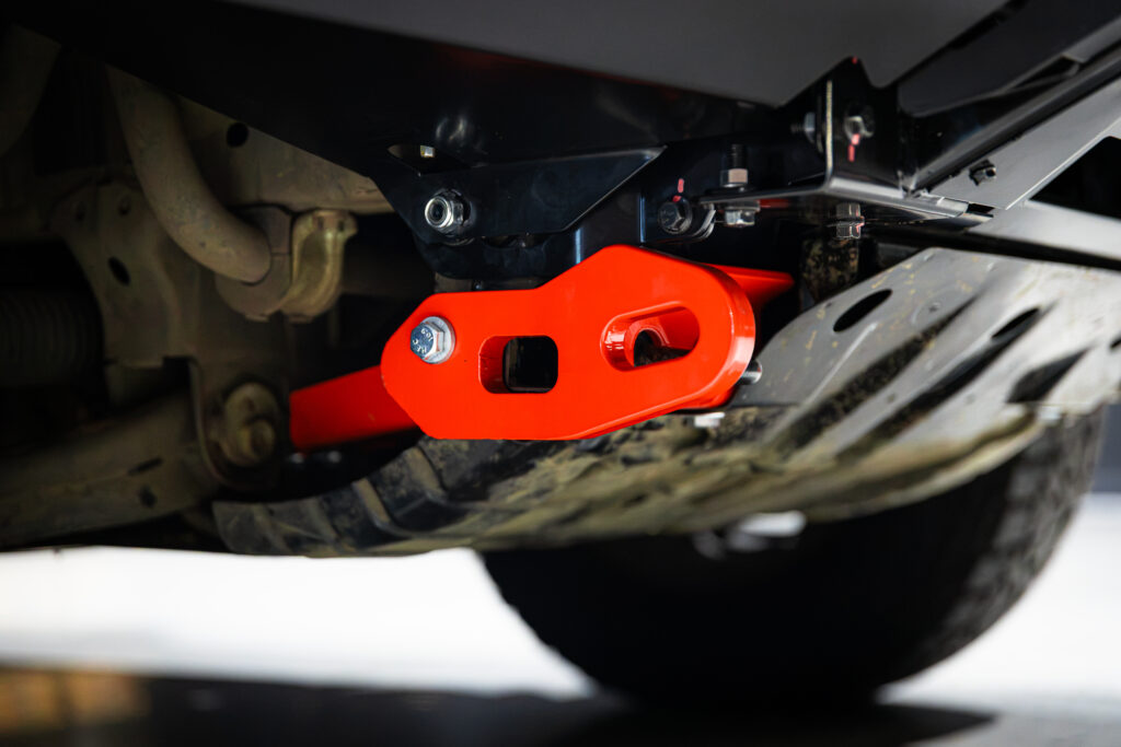 Close-up of the ARB 8T rated recovery point fitted underneath Liam’s Isuzu MU-X