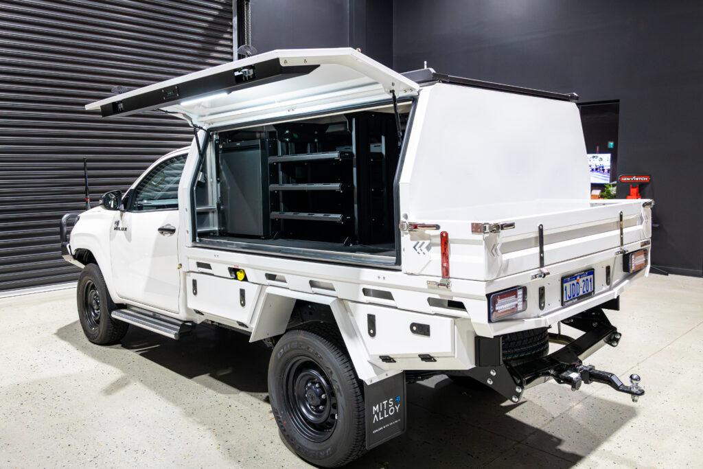 Toyota Hilux N90 tradie build with MITS Alloy tray and canopy, ARB Summit MKII Bull Bar, suspension and touring accessories fitted by ARB Rockingham